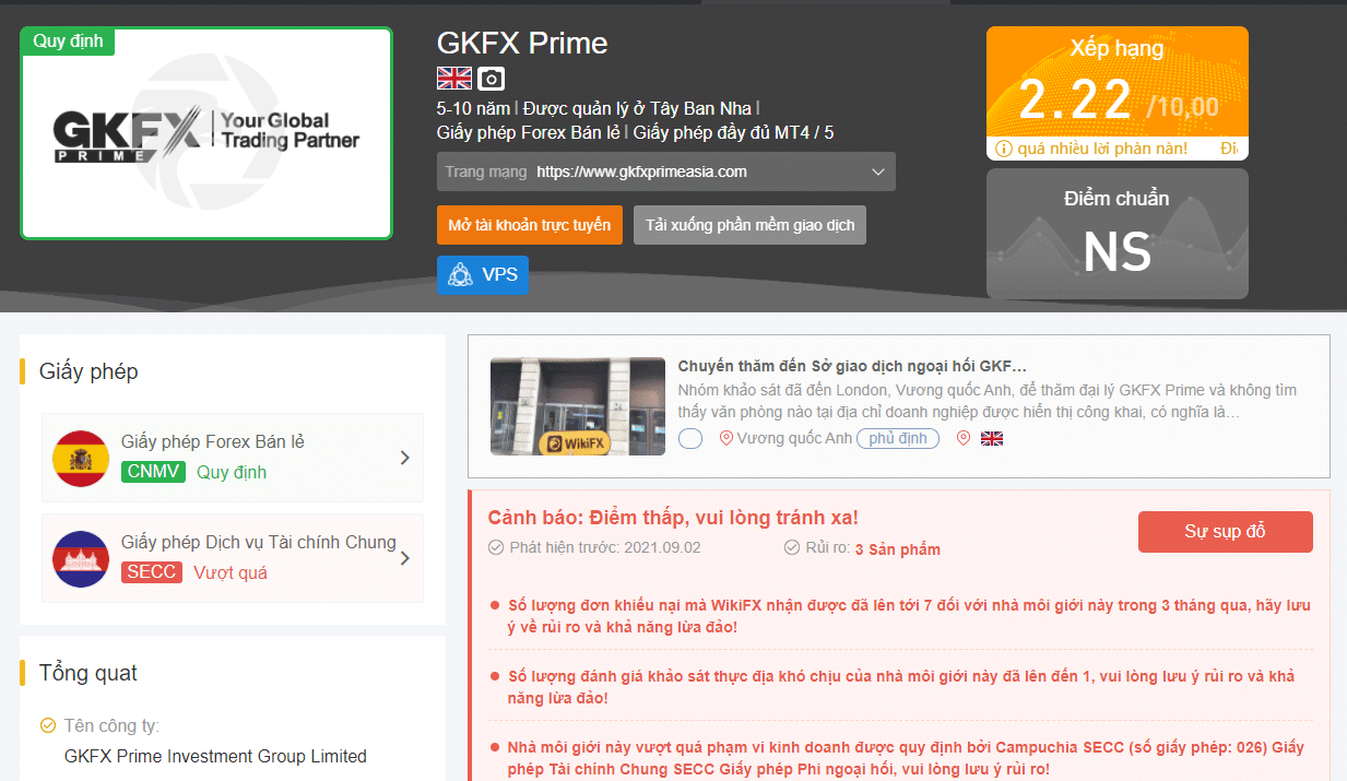 Kiểm tra thông tin tổng quát Website của GKFXPrime