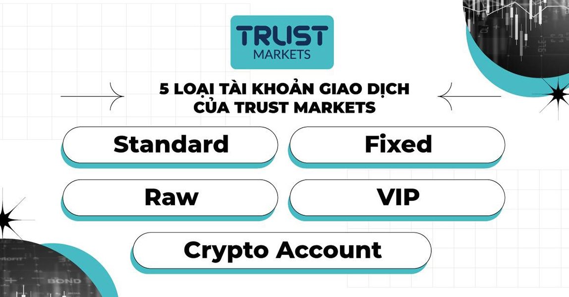 sàn Trust Markets đang cung cấp cho các nhà đầu tư 5 loại tài khoản giao dịch khác nhau
